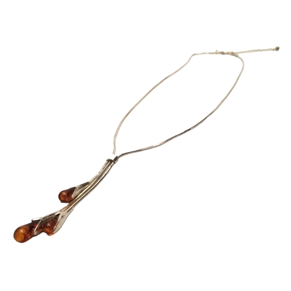 Baltic Amber Teardrop Pendant Necklace, 16"-18" - Picture 2 of 4